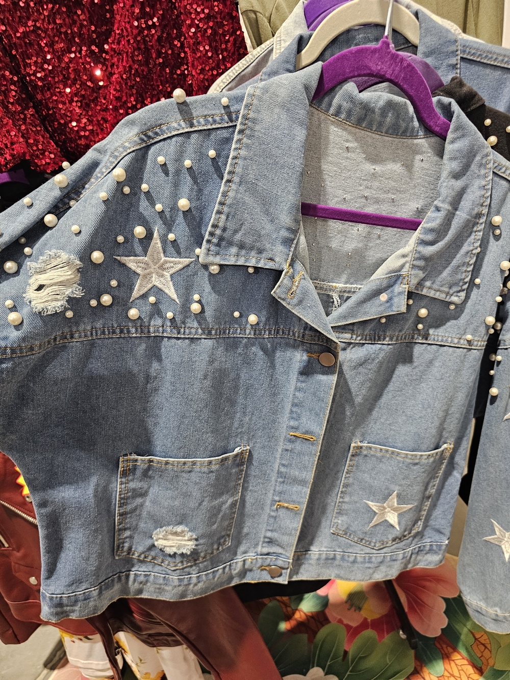 Denim Star Embellished Women's Jacket - Light Blue - Picture 2 of 4